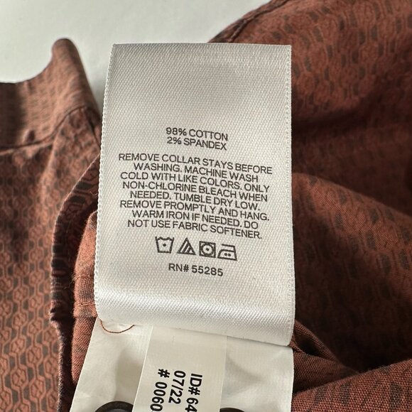 Express 1MX Shirt Mens M Button Up Long Sleeve Stretch Collared Geometric Brown - Picture 11 of 11